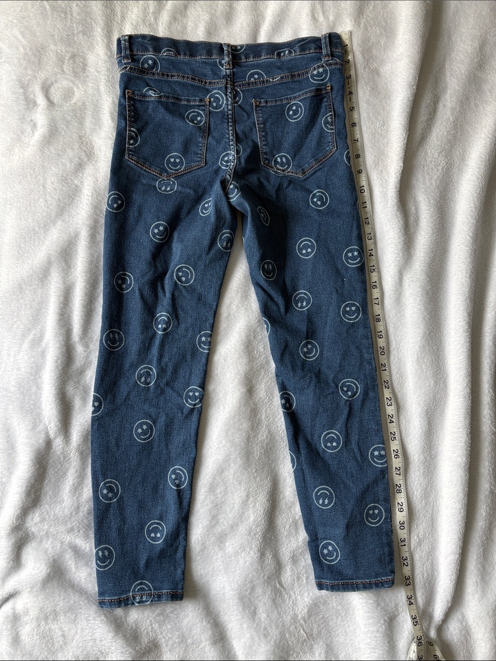 Dark Blue Smile-Print Girls Skinny Jeggings - Picture 3 of 6